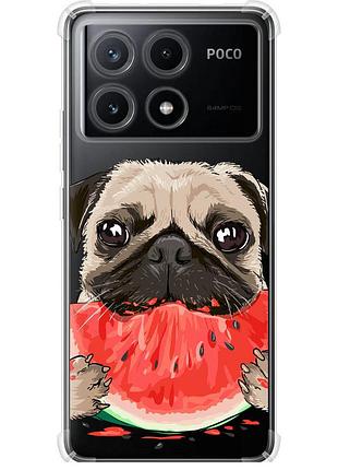 Чохол силіконовий протиударний с посиленими кутами на телефон xiaomi poco x6 pro мопс і кавун "4665sp-3497-58250"