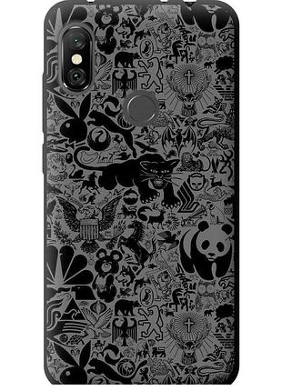 Чехол tpu на телефон xiaomi redmi note 6 pro чёрно-серый стикер бомбинг "2432b-1551-58250"