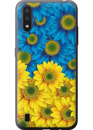 Чехол силиконовый патриотический на телефон samsung galaxy a01 a015f жёлто-голубые цветы "1048u-1842-58250"