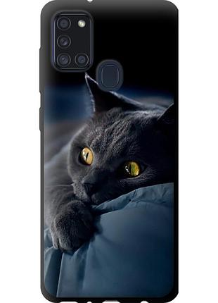 Чехол tpu на телефон samsung galaxy a21s a217f дымчатый кот "825b-1943-58250"