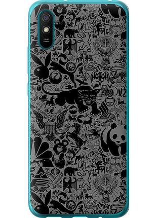 Чехол силиконовый на телефон xiaomi redmi 9a чёрно-серый стикер бомбинг "2432u-2034-58250"
