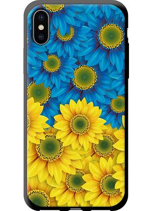 Чехол tpu патриотический на телефон iphone xs жёлто-голубые цветы "1048b-1583-58250"