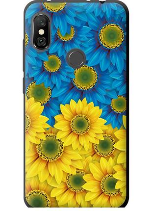 Чехол tpu патриотический на телефон xiaomi redmi note 6 pro жёлто-голубые цветы "1048b-1551-58250"
