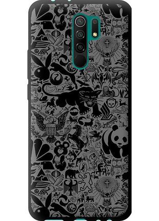 Чехол tpu на телефон xiaomi redmi 9 чёрно-серый стикер бомбинг "2432b-2019-58250"