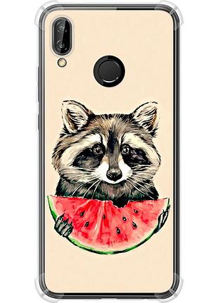 Чохол силіконовий протиударний с посиленими кутами на телефон huawei p20 lite єнотик з кавуном "4605sp-1410-58250"