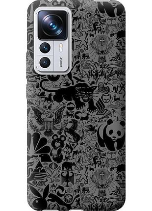Чохол силіконовий на телефон xiaomi 12t чорно-сірий стікер бомбінг "2432u-3332-58250"