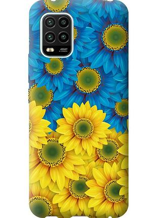 Чехол 2d пластиковый патриотический на телефон xiaomi mi 10 lite жёлто-голубые цветы "1048t-1924-58250"