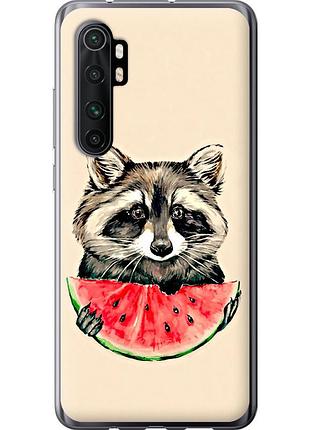 Чохол 2d пластиковий на телефон xiaomi mi note 10 lite єнотик з кавуном "4605t-1937-58250"
