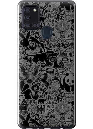 Чехол 2d пластиковый на телефон samsung galaxy a21s a217f чёрно-серый стикер бомбинг "2432t-1943-58250"