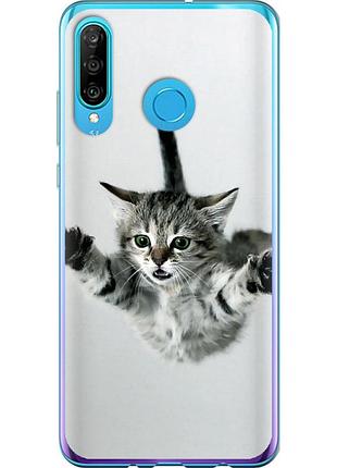 Чехол 2d пластиковый на телефон huawei p30 lite летящий котёнок "2322t-1651-58250"