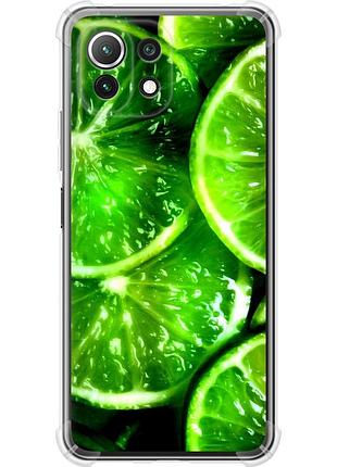 Чехол силикон с усиленными углами на телефон xiaomi mi 11 lite зелёные дольки лимона "852sp-2281-58250"
