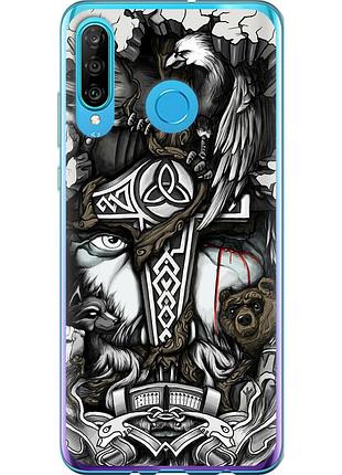 Чехол 2d пластиковый на телефон huawei p30 lite тату викинг "4098t-1651-58250"