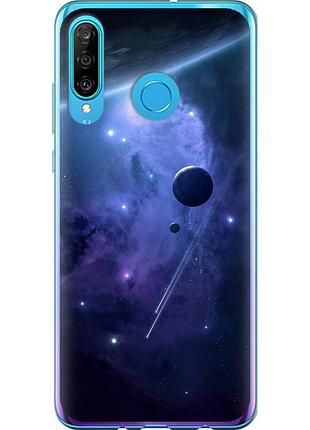 Чохол 2d пластиковий на телефон huawei p30 lite планети в синьому космосі "171t-1651-58250"