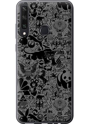 Чехол 2d пластиковый на телефон huawei y6p чёрно-серый стикер бомбинг "2432t-1952-58250"