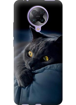 Чехол 2d пластиковый на телефон xiaomi redmi k30 pro дымчатый кот "825t-1899-58250"