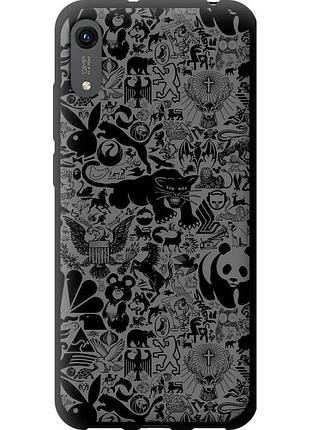 Чехол tpu на телефон huawei y6s чёрно-серый стикер бомбинг "2432b-1871-58250"