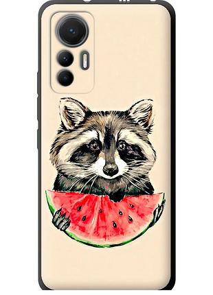 Чехол tpu на телефон xiaomi 12 lite енотик с арбузом "4605b-2579-58250"