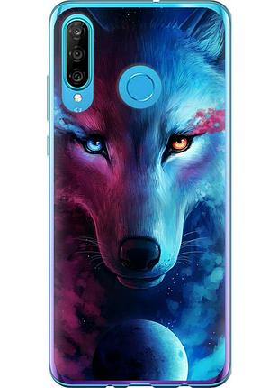 Чехол 2d пластиковый на телефон huawei p30 lite арт-волк "3999t-1651-58250"