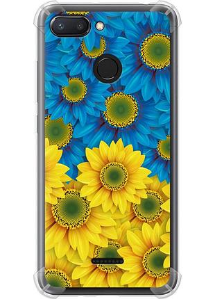 Чехол силикон с усиленными углами патриотический на телефон xiaomi redmi 6 жёлто-голубые цветы "1048sp-1521-58250"