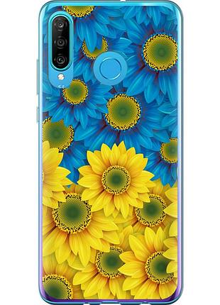 Чехол 2d пластиковый патриотический на телефон huawei p30 lite жёлто-голубые цветы "1048t-1651-58250"