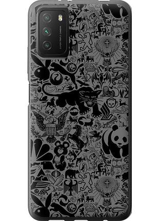 Чехол 2d пластиковый на телефон xiaomi poco m3 чёрно-серый стикер бомбинг "2432t-2200-58250"