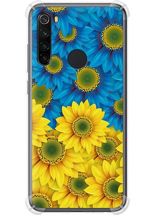 Чехол силикон с усиленными углами патриотический на телефон xiaomi redmi note 8 жёлто-голубые цветы "1048sp-1787-58250"