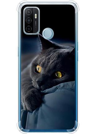 Чехол силикон с усиленными углами на телефон oppo a53 дымчатый кот "825sp-568-58250"