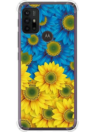 Чохол силіконовий протиударний с посиленими кутами патріотичний на телефон motorola moto g30 жовто-блакитні квіти