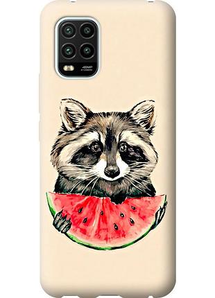 Чехол 2d пластиковый на телефон xiaomi mi 10 lite енотик с арбузом "4605t-1924-58250"