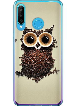 Чехол 2d пластиковый на телефон huawei p30 lite сова из кофе "777t-1651-58250"