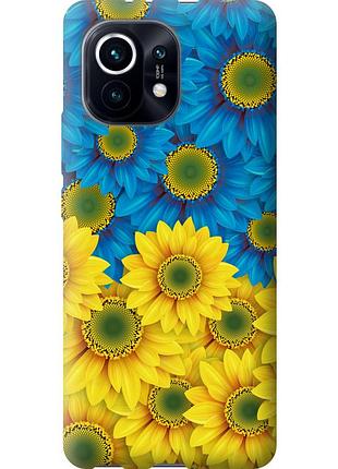 Чехол 2d пластиковый патриотический на телефон xiaomi mi 11 жёлто-голубые цветы "1048t-2253-58250"