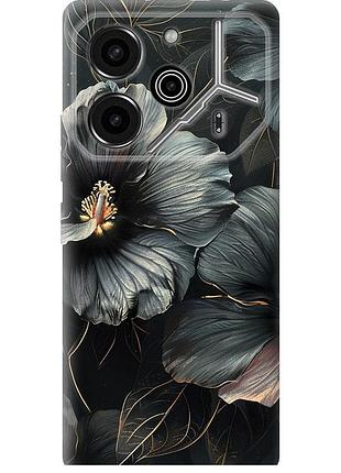 Чехол силиконовый на телефон tecno pova 6 pro черные цветы "6031u-3689-58250"