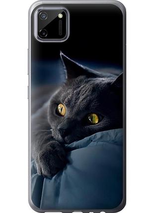 Чехол 2d пластиковый на телефон realme c11 2020 дымчатый кот "825t-2031-58250"