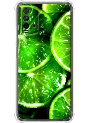 Чехол силикон с усиленными углами на телефон xiaomi redmi 9t зелёные дольки лимона "852sp-2257-58250"