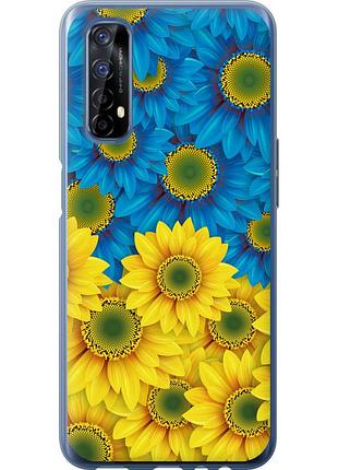 Чохол 2d пластиковий патріотичний на телефон realme 7 жовто-блакитні квіти "1048t-2081-58250"