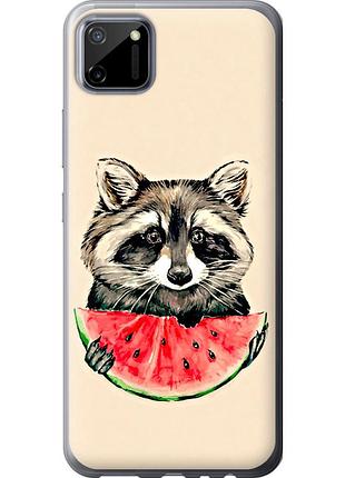Чехол 2d пластиковый на телефон realme c11 2020 енотик с арбузом "4605t-2031-58250"