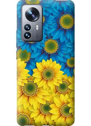 Чехол силиконовый патриотический на телефон xiaomi 12 pro жёлто-голубые цветы "1048u-2560-58250"