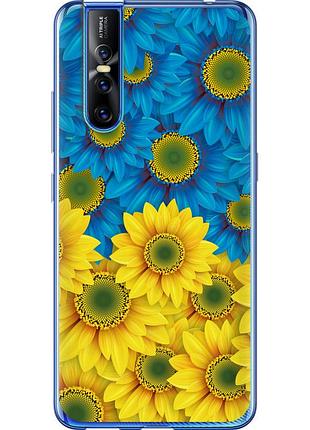 Чехол силиконовый патриотический на телефон vivo v15 pro жёлто-голубые цветы "1048u-1763-58250"