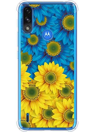 Чохол силіконовий протиударний с посиленими кутами патріотичний на телефон motorola e7 power жовто-блакитні квіти