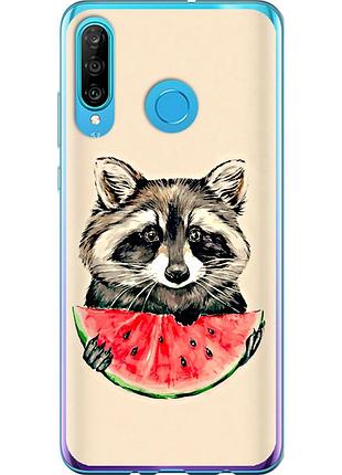 Чохол 2d пластиковий на телефон huawei p30 lite єнотик з кавуном "4605t-1651-58250"
