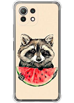 Чехол силикон с усиленными углами на телефон xiaomi mi 11 lite енотик с арбузом "4605sp-2281-58250"