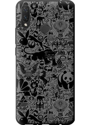 Чехол tpu на телефон huawei p smart plus чёрно-серый стикер бомбинг "2432b-1555-58250"