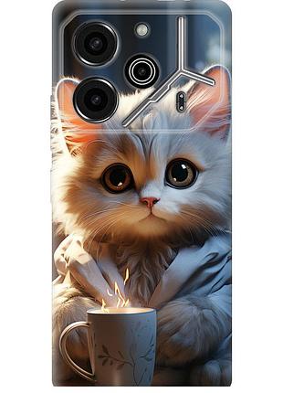 Чехол силиконовый на телефон tecno pova 6 pro white cat "5646u-3689-58250"