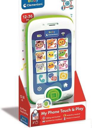 Інтерактивний дитячий смартфон clementoni baby smartphone touch & play, музичний навчальний телефон 12–36 місяців