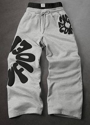 Чоловічі спортивні штани oversize сірі з принтом move, розмір xl