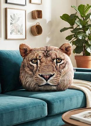 Интерьерная подушка «лев», подушка на диван лев, подушка 3d, подушка-обнимашка