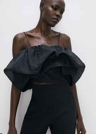 Черный женский объемный топ кроп zara