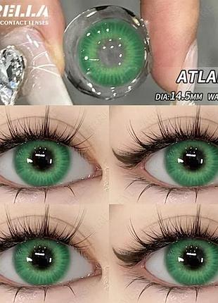 Цветные линзы зелёные atlantis green + контейнер для хранения в подарок