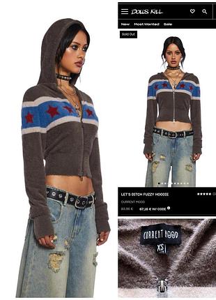 Кофта худи на молнии current mood crop fuzzy hoodie, p. xs/s