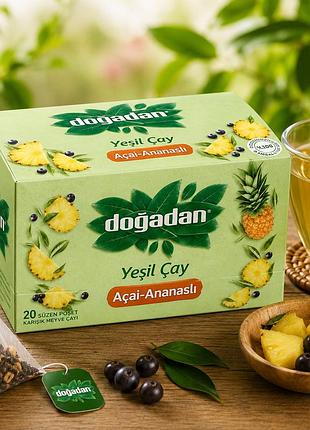 Зелений чай doğadan acai ananaslı з асаї та ананасом 20 пакетиків | турецький фруктовий чай